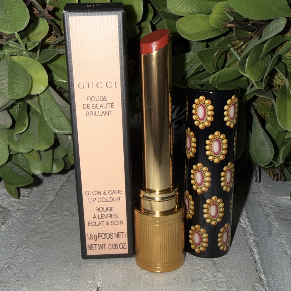 Gucci Rouge De Beauté Brillant Glow & Care Lipstick 217 Valeria Rose 0.06oz